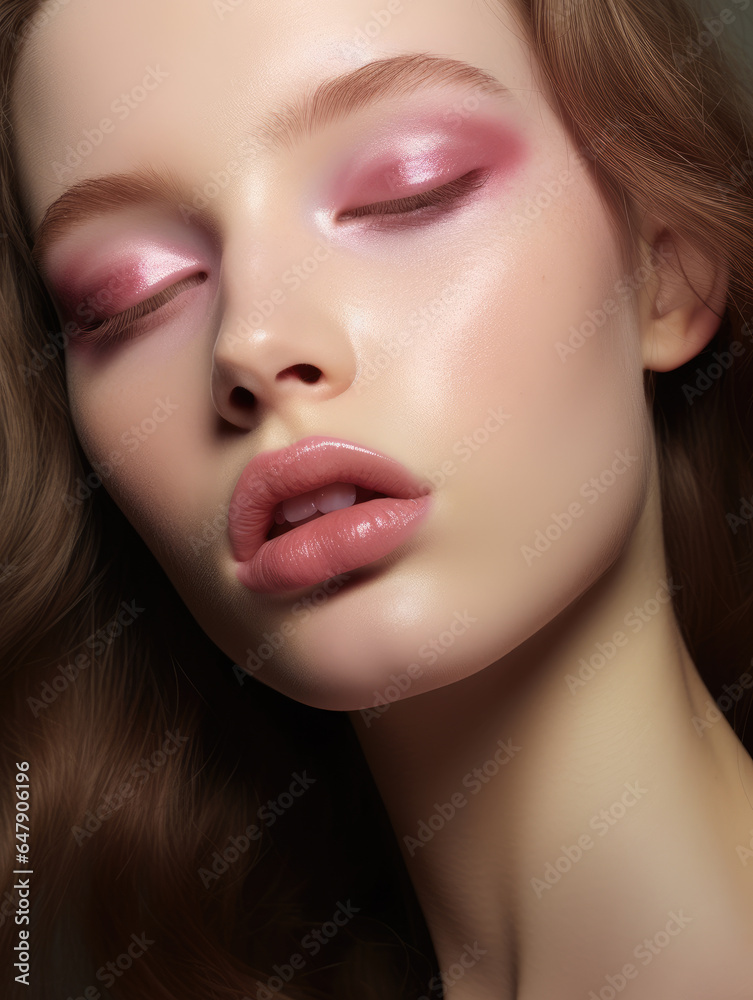 Young woman with lipstick on her lips, ai generated. Young woman with lipstick on her lips, ai generated.