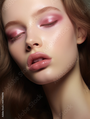 Young woman with lipstick on her lips  ai generated.