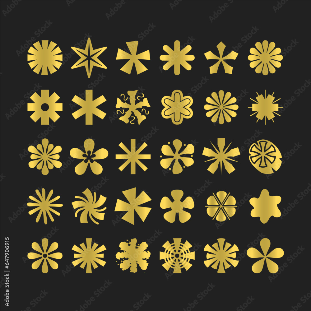 Cute golden assorted asterisks and star sign and symbol icons set ...