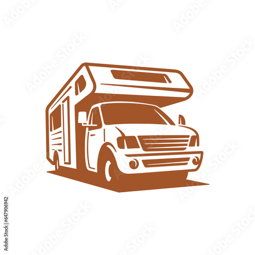 RV recreational vehicle silhouette. Camper van motorhome vector illustration