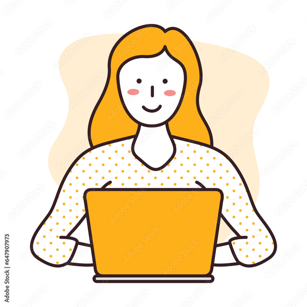 Businesswoman working with a laptop flat style illustration Businesswoman working with a laptop flat style illustration