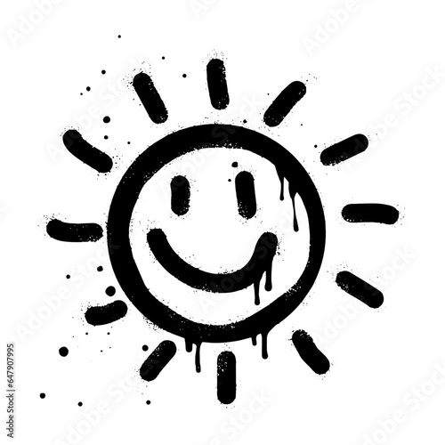 Spray painted graffiti Sunshine icon. sunny day face symbol. isolated on white background. vector illustration