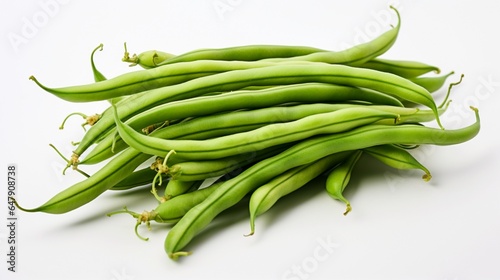 Create an HD picture showcasing the natural beauty of a cluster of green beans on an isolated white background.