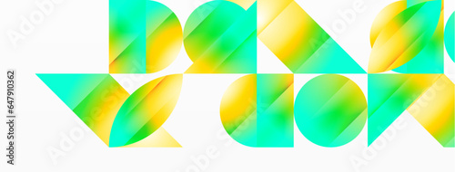 Serene gradient template. Circles and triangles mingle in minimalist perfection. Gentle fusion of forms and hues creates balanced yet captivating backdrop, embodying modern sophistication
