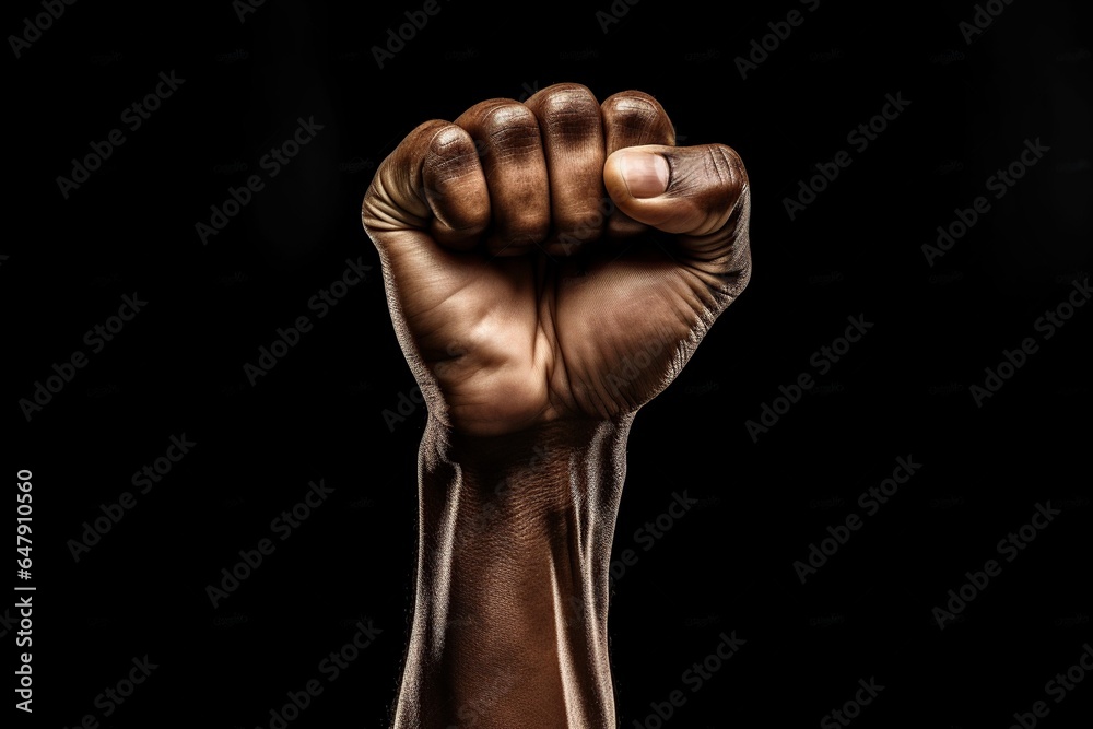 A hand with a clenched fist is held up in a fist, juneteenth celebration, black History month concept , Generative Ai A hand with a clenched fist is held up in a fist, juneteenth celebration, black History month concept , Generative Ai