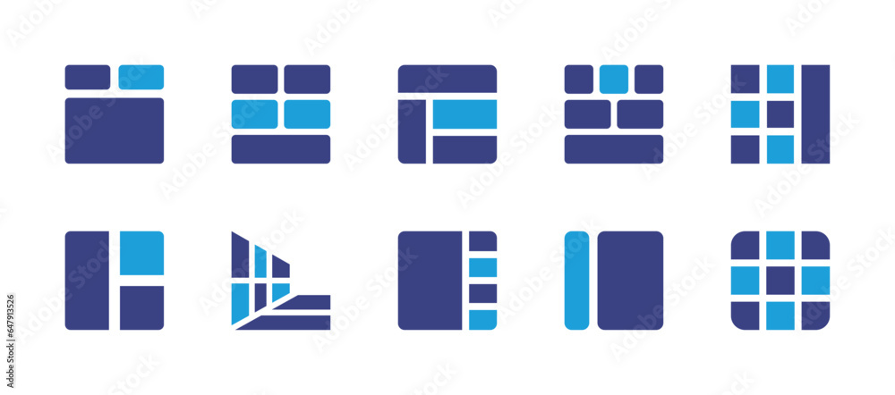 Grid icon set. Duotone color. Vector illustration. Containing sitemap, left, body, bar, slider navigation, perspective, layout, menu. - obrazy, fototapety, plakaty 