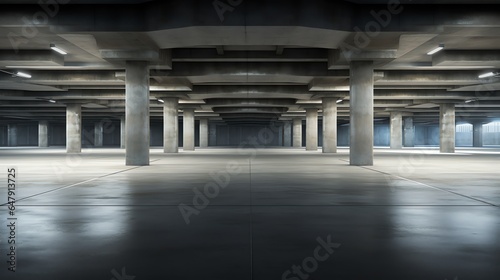 Parking are with concrete pillars with copy space for text