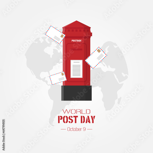 Happy World Post Day with postbox and envelope