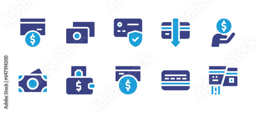 Payment icon set. Duotone color. Vector illustration. Containing transaction, credit card, card payment, subsidize, broken, money, banknotes, wallet.