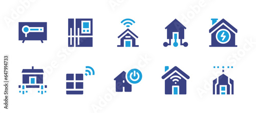 Smart house icon set. Duotone color. Vector illustration. Containing smart home, smart house, smart tv, smart fridge, house, window.