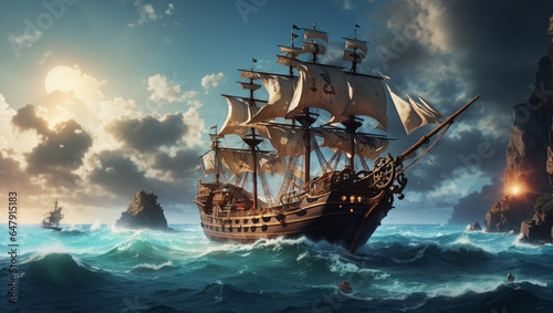 pirate ship in the sea 