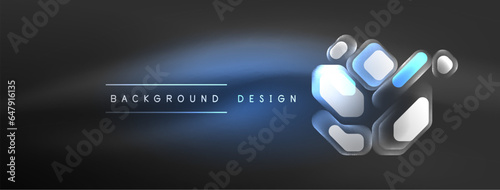 Glowing neon geometric elements abstract background. Neon light or laser show, electric impulse, power lines, techno quantum energy impulse, magic glowing dynamic lines