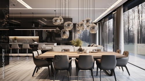 Modern dining room in luxury house. 8k,