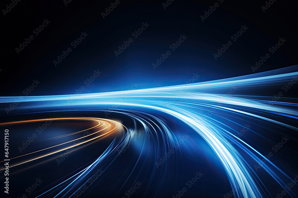 Modern abstract dynamic motion light trails. Futuristic, technology, neon lines going up, virtual reality. - obrazy, fototapety, plakaty 