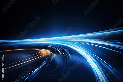 Modern abstract dynamic motion light trails. Futuristic, technology, neon lines going up, virtual reality.