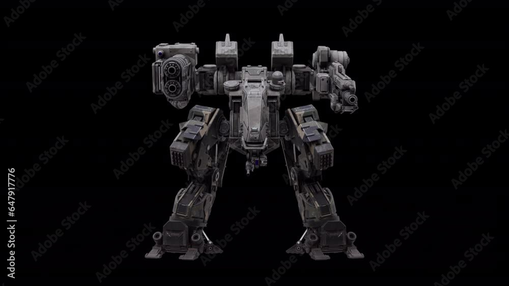 Detailed 3D model of the robot, warrior futuristic machine rendering animation, rigged skeletal structure standing idling, dark background overlay video for alpha matte blending, SCI-FI concept. Detailed 3D model of the robot, warrior futuristic machine rendering animation, rigged skeletal structure standing idling, dark background overlay video for alpha matte blending, SCI-FI concept.