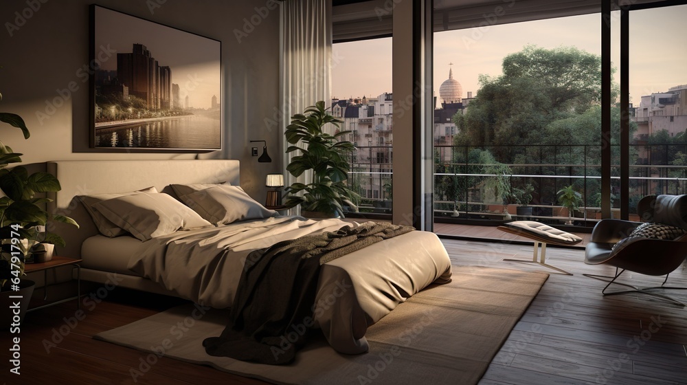 Fototapeta premium a modern bedroom in an apartment building milan italy