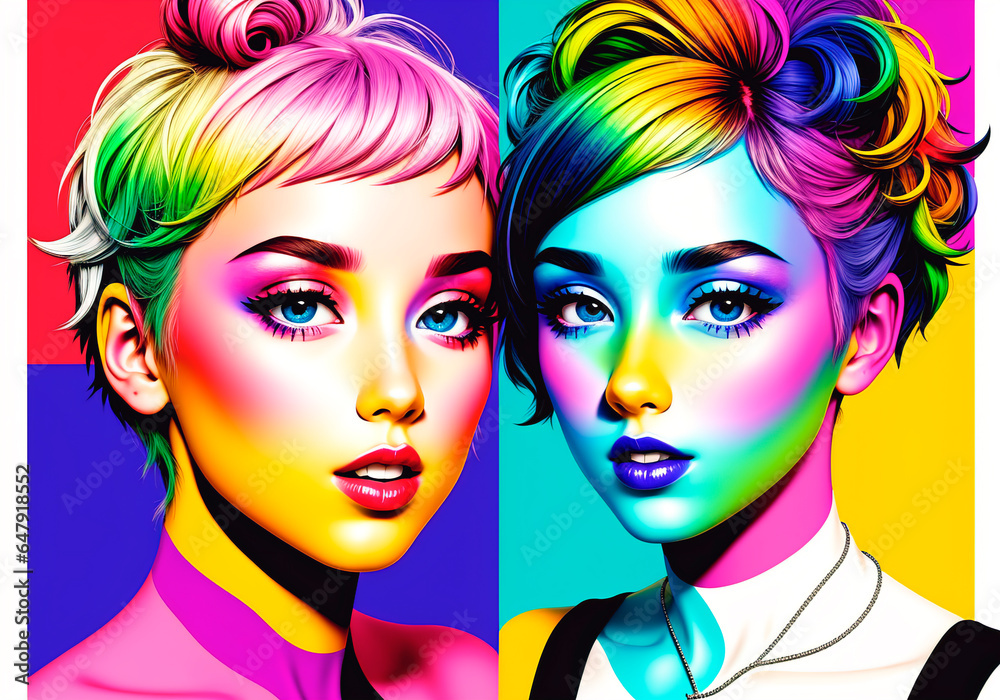 Two beautiful young women with bright make-up. Two beautiful young women with bright make-up.