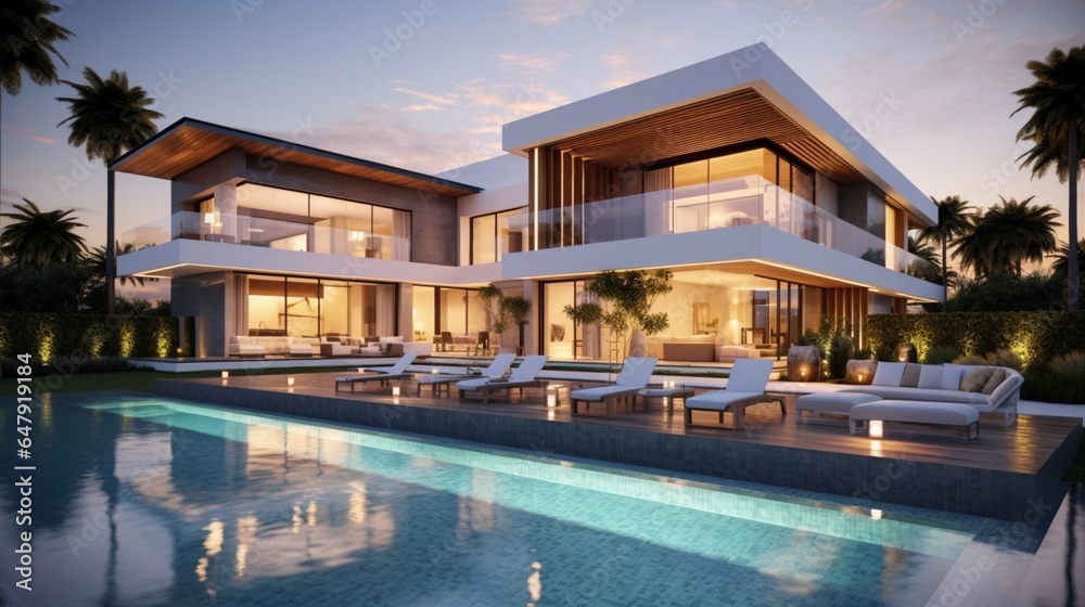 Modern luxury villa with swimming pool 8k,