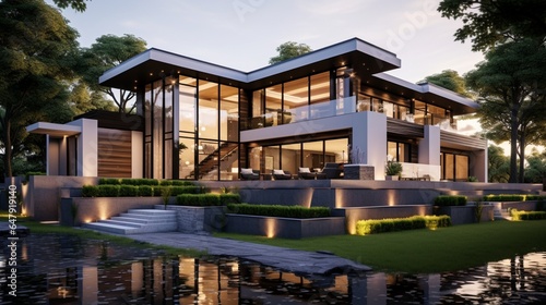Modern, luxury home showcase exterior 8k, © Counter