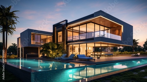 Modern luxury villa with swimming pool 8k, © Counter