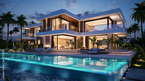 Modern luxury villa with swimming pool 8k, © Counter