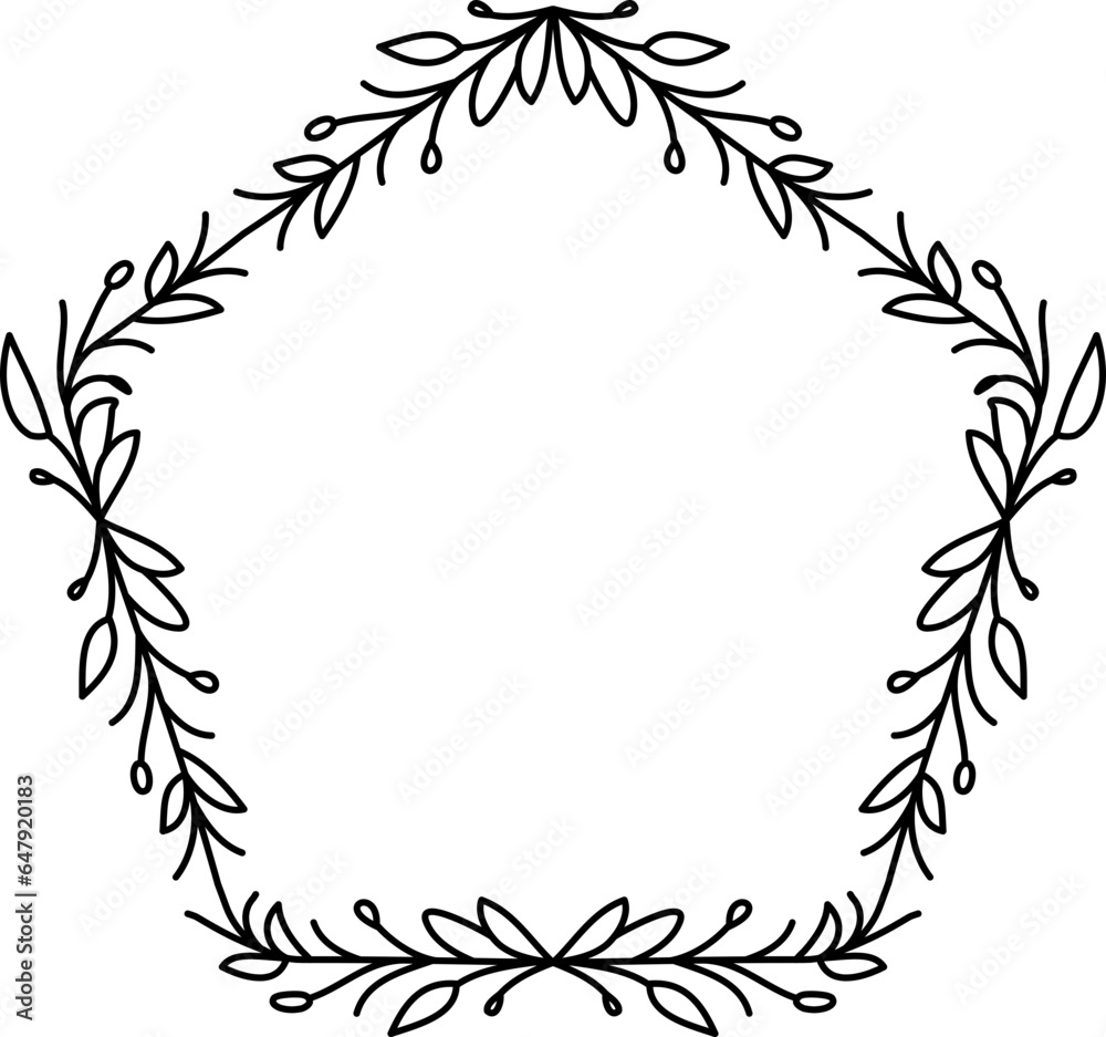 Black and white drawing of a wreath of leaves. Floral Wreath Clipart Black White Images.