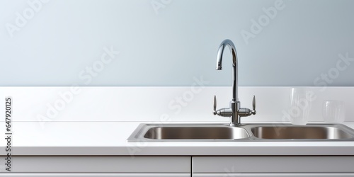 Clean kitchen sink on copy space background
