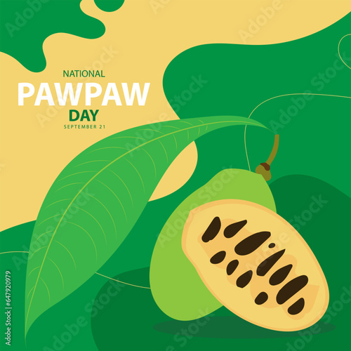 National Pawpaw Day on september 21, with vector illustration whole and slice pawpaw and text isolated on abstract background for commemorate and celebrate National Pawpaw Day. Suitable for any design