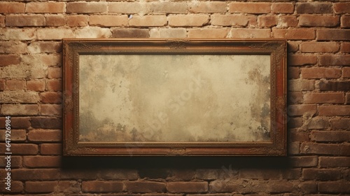 Craft an HD masterpiece showcasing an ornate blank frame against a classic brick wall.