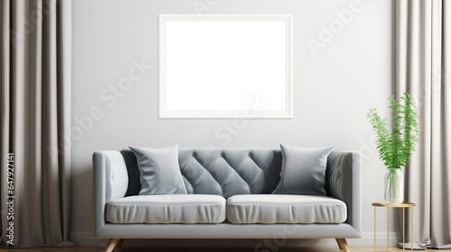 Create a stunning landscape in the blanked frame mockup on the wall in the modern living room. © PNG Transparent 