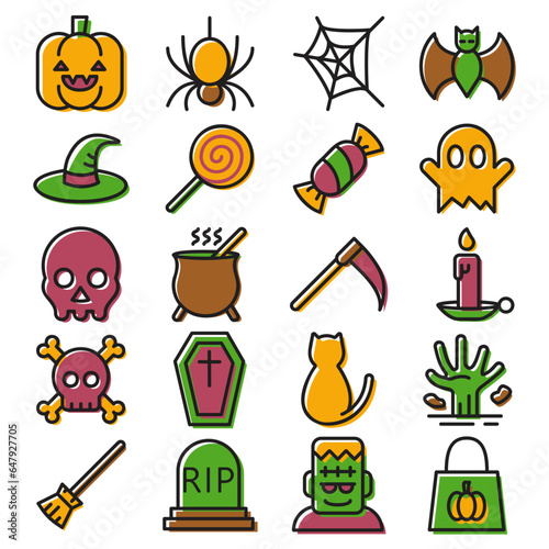 Halloween icons set or logo with outline filled style
