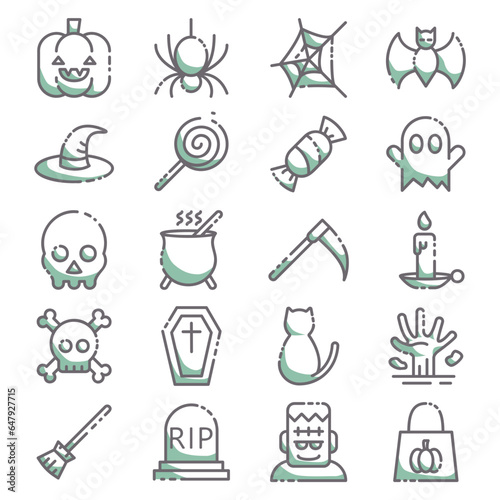 Halloween icons set or logo with outline dual tone color style
