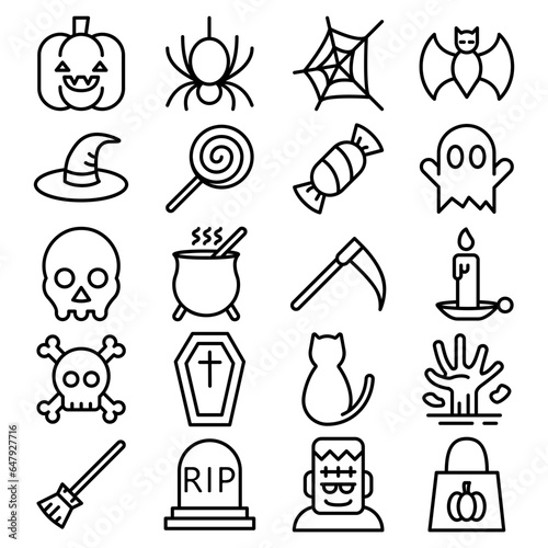 Halloween icons set or logo with outline style

