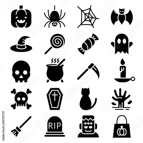 Halloween icons set or logo with black solid style
