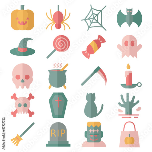 Halloween icons set or logo with flat style
