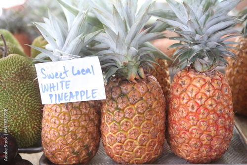 Fresh pineapple at Hilo Farmer's market, Hilo, Hawaii