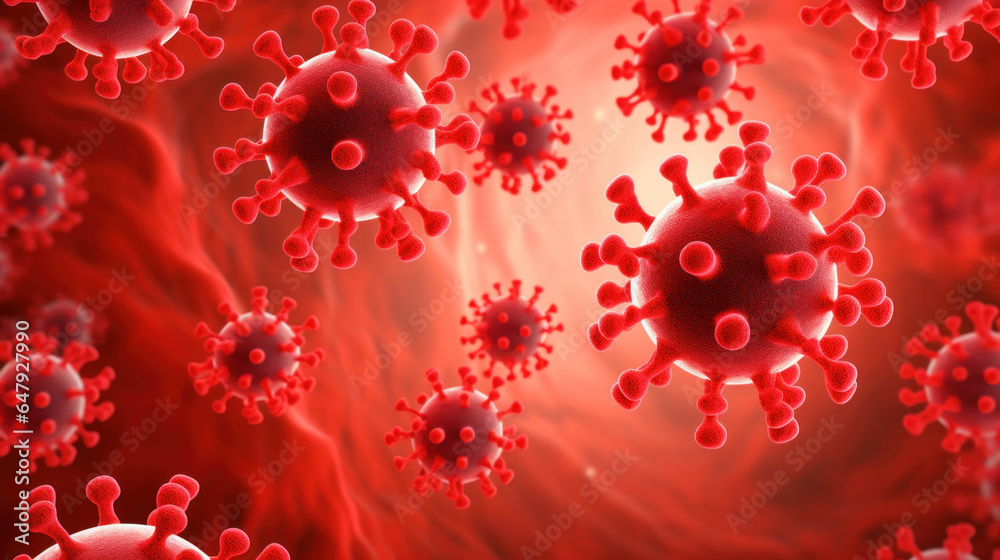 Virus or bacteria against a red background Virus or bacteria against a red background