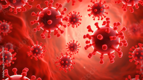 Virus or bacteria against a red background