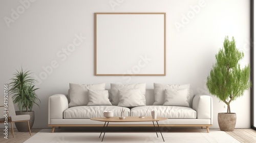 Living room with wall frame mockup