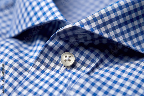 Close up of a blue shirt with button, shallow depth of field