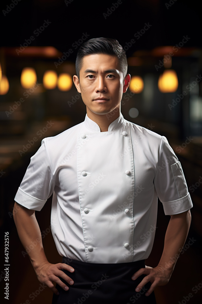 Portrait of handsome Asian Chef in kitchen Portrait of handsome Asian Chef in kitchen
