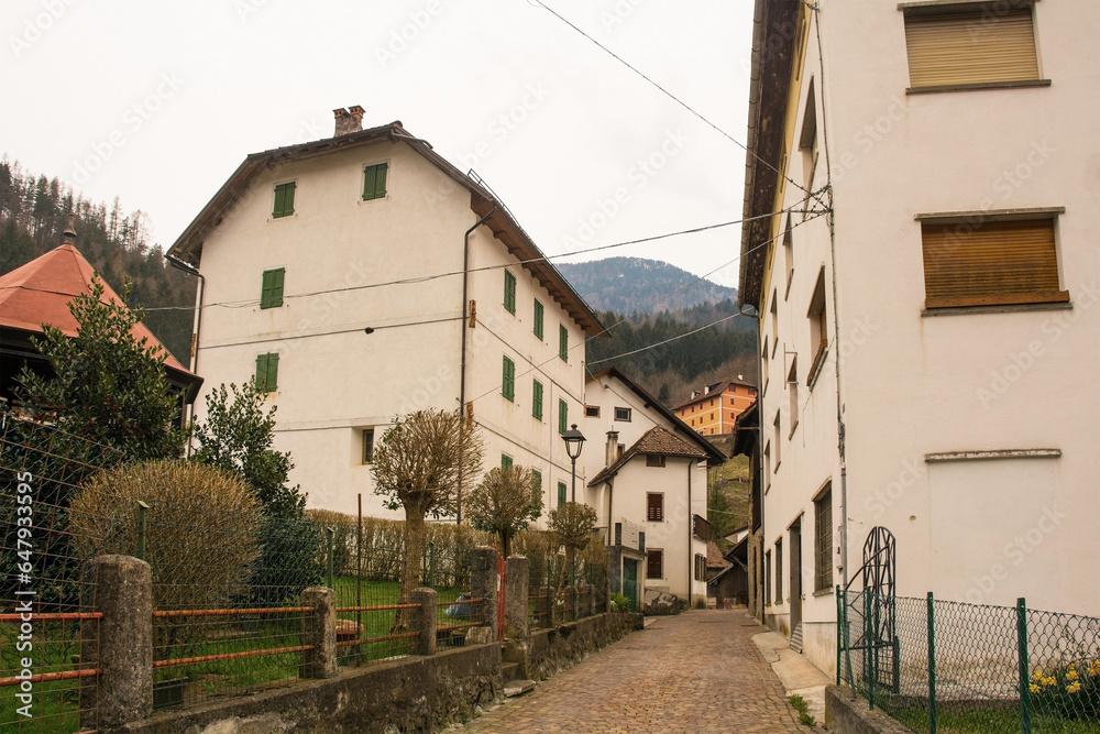 A street in the mountain village of Magnanins near Rigolato in Carnia, Friuli-Venezia Giulia, north east Italy