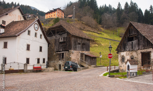 Historic stone buildings in the mountain village of Magnanins near Rigolato in Carnia, Friuli-Venezia Giulia, north east Italy
