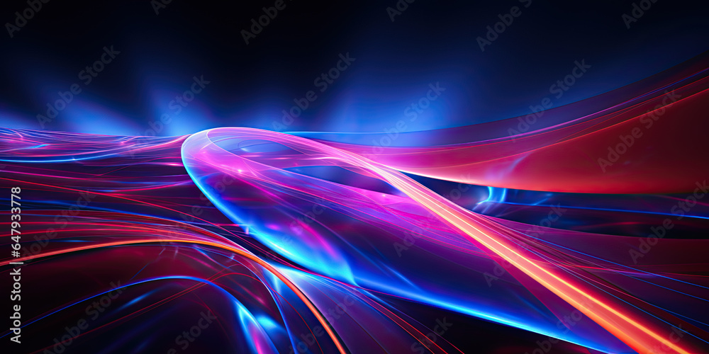 3d render, abstract neon background. Colorful glowing lines. Digital data transfer. Futuristic wallpaper.