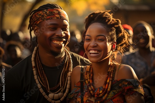 African couple sharing a joyful dance at a cultural celebration, Generative AI