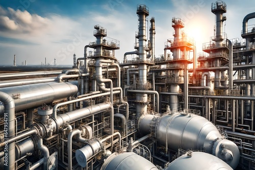 Close-up perspective of an industry. An oil-refining machine, an oil and gas refinery region, a pipeline facility, and an oil tank zon.jpg © Stone Shoaib