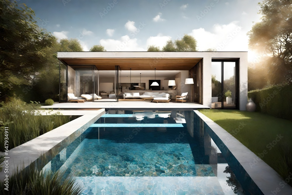 In-home pool with a garden and terrace
