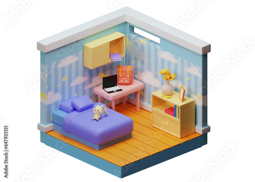 Isometric cute room in blender