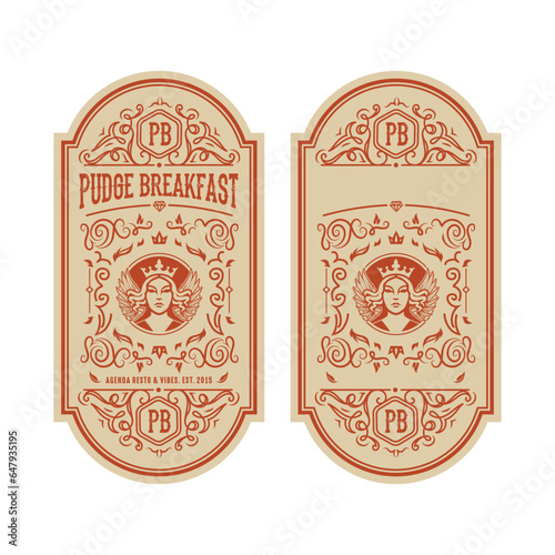 Vintage alcohol labels. Tequila, whiskey and rum, bourbon and gin, beer, wine and cognac drink bottle labels with vector thin line ornaments of grapevine, hops and barley, craft beverage emblems